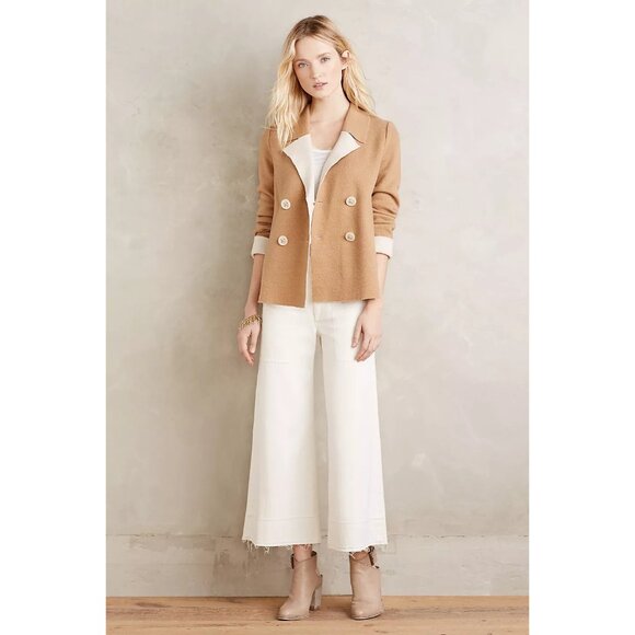 Anthro HWR Womens Tan Double-Breasted Sweater Wool Blend Jacket, Size S - Picture 5 of 15